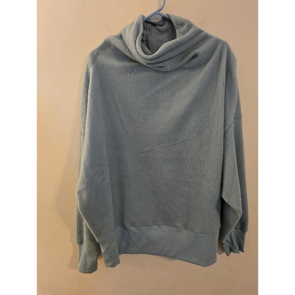 TAHARI SPORT 1X‎ Mint Green High Neck Asymmetrical Cowl Fleece Pullover Sweater - Picture 1 of 7